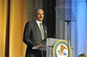Photo of U.S. Attorney General Eric H. Holder, Jr., speaking at the 2011 National Crime Victims’ Service Awards Recognition Ceremony held April 8, 2011.