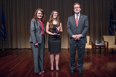 Volunteer for Victims Award recipient Shelby Kay Looper with (from left) OVC Director Darlene Hutchinson and Principal Deputy Assistant Attorney General for the Office of Justice Programs Alan Hanson.