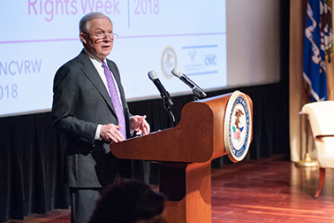 U.S. Attorney General Jeff Sessions speaks at the 2018 National Crime Victims' Service Awards Ceremony.