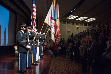 The presentation of the colors by the Joint Armed Forces Color Guard at the 2018 National Crime Victims' Service Awards Ceremony.