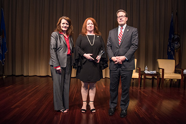 Crime Victims' Rights Award recipient Dawne Lomangino-DiMauro, LCSW, with (from left) OVC Director Darlene Hutchinson and Principal Deputy Assistant Attorney General for the Office of Justice Programs Alan Hanson.
