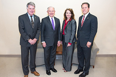 Pictured from left: David S. Ferriero, Archivist of the United States, National Archives and Records Administration; U.S. Attorney General Jeff Sessions; Darlene Hutchinson, Director, Office for Victims of Crime; and Alan Hanson, Principal Deputy Assistant Attorney General, Office of Justice Programs, prior to the 2018 National Crime Victims' Service Awards Ceremony.