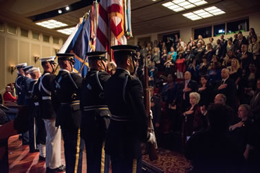 The presentation of the colors by the Joint Armed Forces Color Guard at the 2017 National Crime Victims’ Service Awards Ceremony.