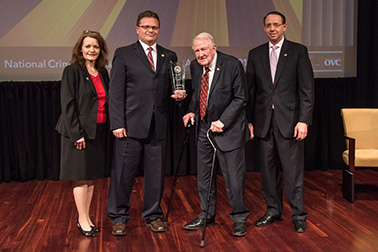 Edwin Meese III, 75th Attorney General of the United States, receives the inaugural Victim Rights Legend Award at the 2019 National Crime Victims' Service Awards Ceremony.