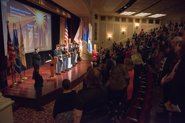The presentation of the colors by the Joint Armed Forces Color Guard at the 2019 National Crime Victims' Service Awards Ceremony.