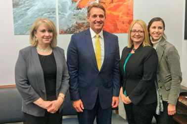 Arizona Attorney General Office of Victim Services Agency Support Team received the Crime Victims’ Rights Award. Pictured from left: Colette Chapman, U.S. Senator Jeff Flake, Kirstin Flores, and Alexandra Rucker