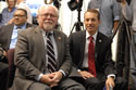 Photo of Congressman Ron Barber (Arizona) seated with award recipient Kent Burbank.