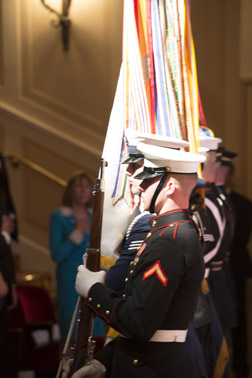 Photo of the presentation of the colors by the U.S. Armed Forces Color Guard at the National Crime Victims’ Service Awards Ceremony.
