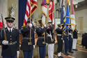 Photo of the Armed Forces Color Guard presenting the flags at the 2014 National Crime Victims’ Service Awards Ceremony.