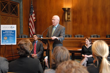 Senator Patrick J. Leahy (Vermont) announces the release of the Vision 21: Transforming Victim Services Framework at the Capitol Hill event on April 24, 2013.
